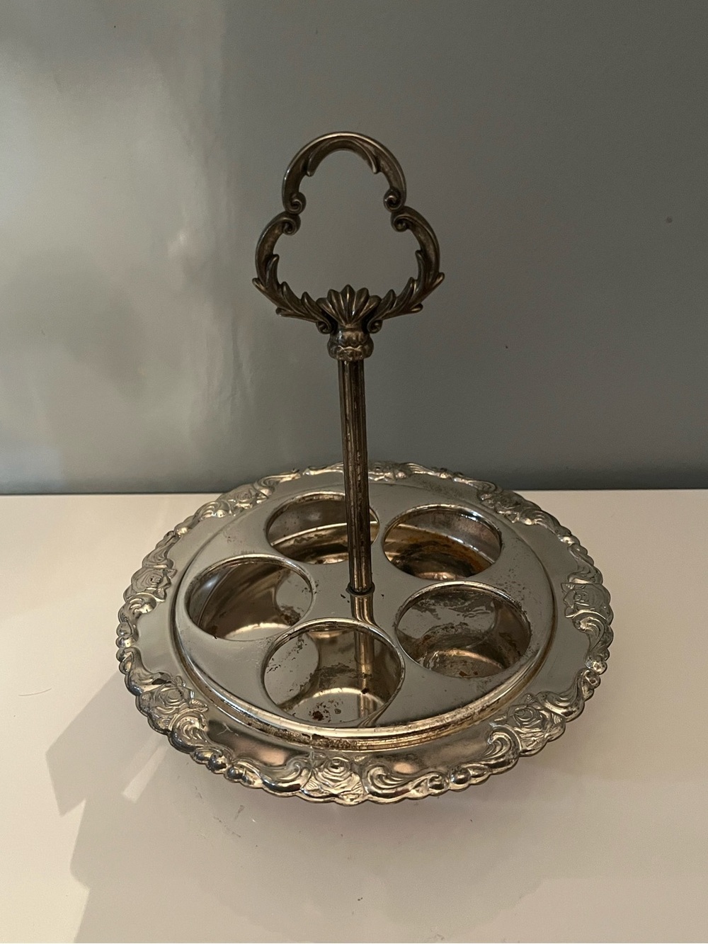 Antique silver plated cruet stand spice/bottle holder